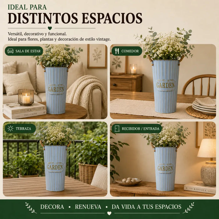 Macetero Metalico Decorativo Celeste Tipo Florero L
