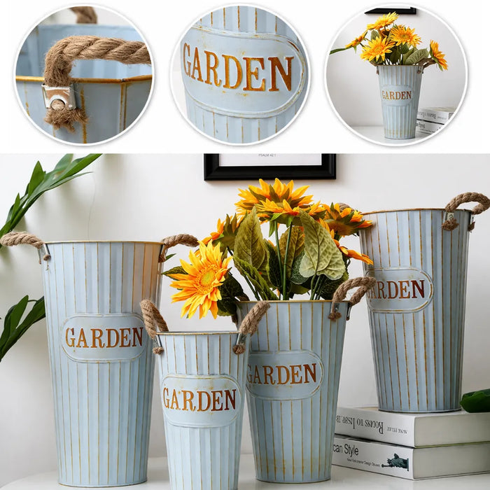 Macetero Metalico Decorativo Celeste Tipo Florero M