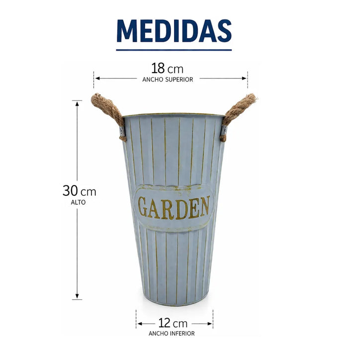 Macetero Metalico Decorativo Celeste Tipo Florero M