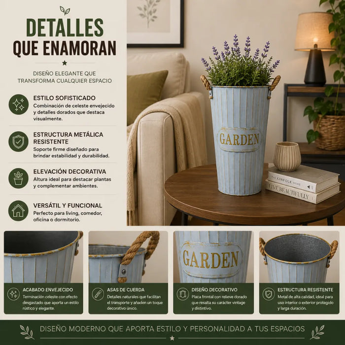 Macetero Metalico Decorativo Celeste Tipo Florero M