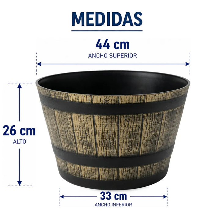 Macetero Plastico Diseño Efecto Barril De Madera Maceta L