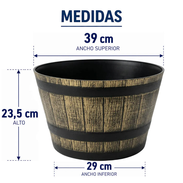 Macetero Plastico Diseño Efecto Barril De Madera Maceta M