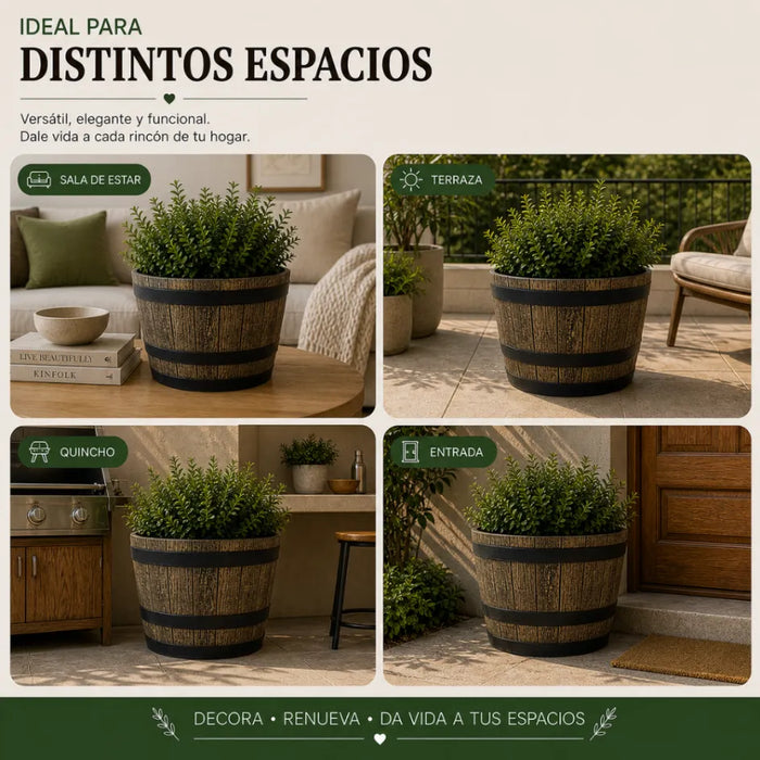 Macetero Plastico Diseño Efecto Barril De Madera Maceta S