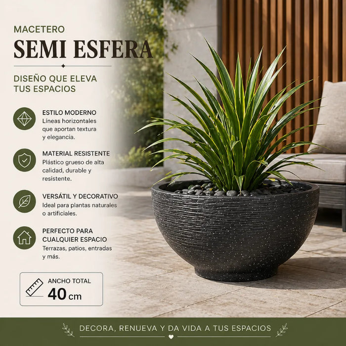 Macetero Plastico Semi Esfera Premium Diseño a Rayas M