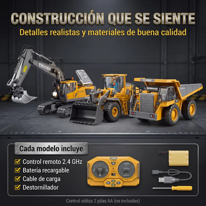 Máquinas De Construcción Control Remoto Metal Recargables Rc