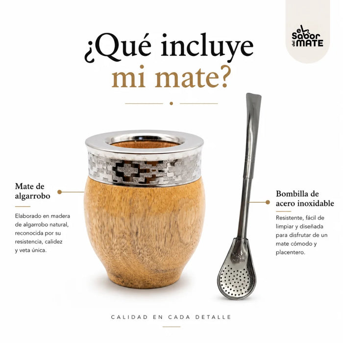 Mate Imperial De Algarrobo Con Virola De Alpaca Artesanal