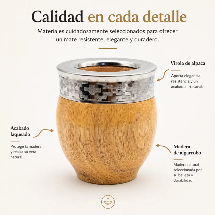 Mate Imperial De Algarrobo Con Virola De Alpaca Artesanal