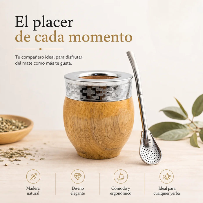 Mate Imperial De Algarrobo Con Virola De Alpaca Artesanal