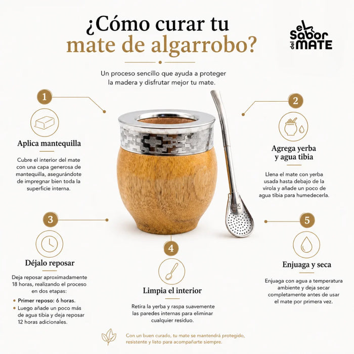 Mate Imperial De Algarrobo Con Virola De Alpaca Artesanal