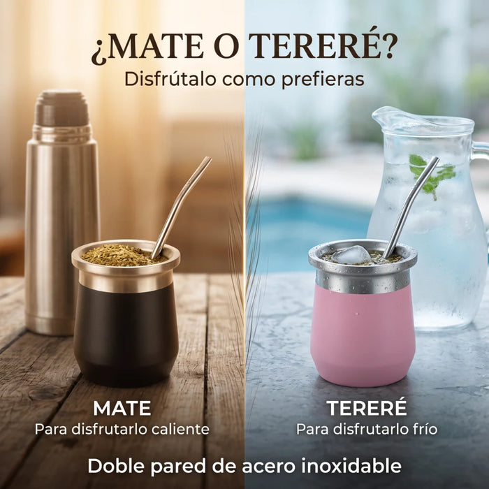 Mate Termico Acero Inoxidable 280 Ml Con Bombilla