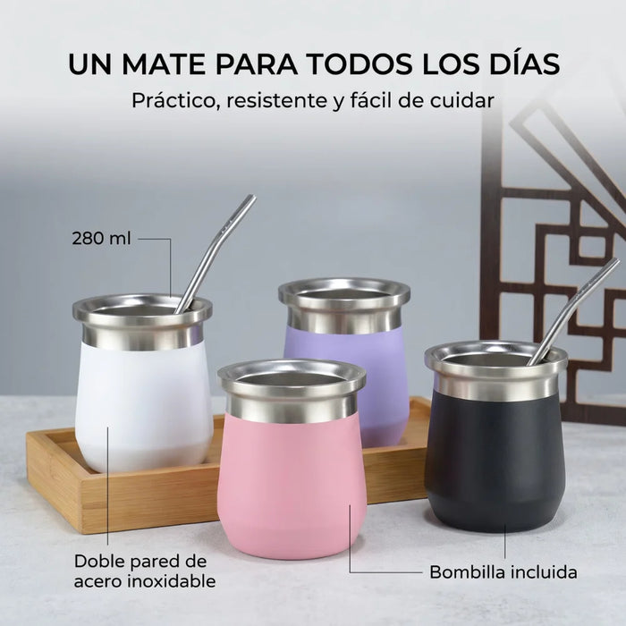 Mate Termico Acero Inoxidable 280 Ml Con Bombilla