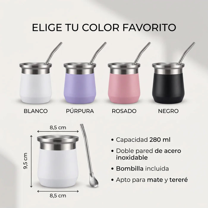Mate Termico Acero Inoxidable 280 Ml Con Bombilla