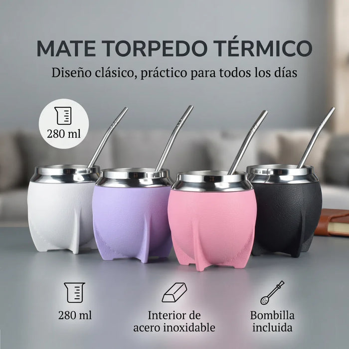 Mate Torpedo Termico Acero Inoxidable 280 Ml Con Bombilla