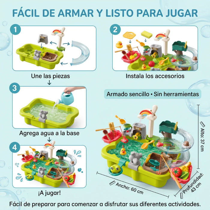Mesa De Agua Infantil Con Llave Recirculante Tobogán Y Accesorios