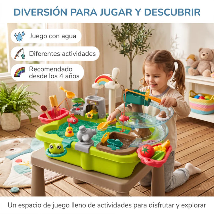 Mesa De Agua Infantil Con Llave Recirculante Tobogán Y Accesorios