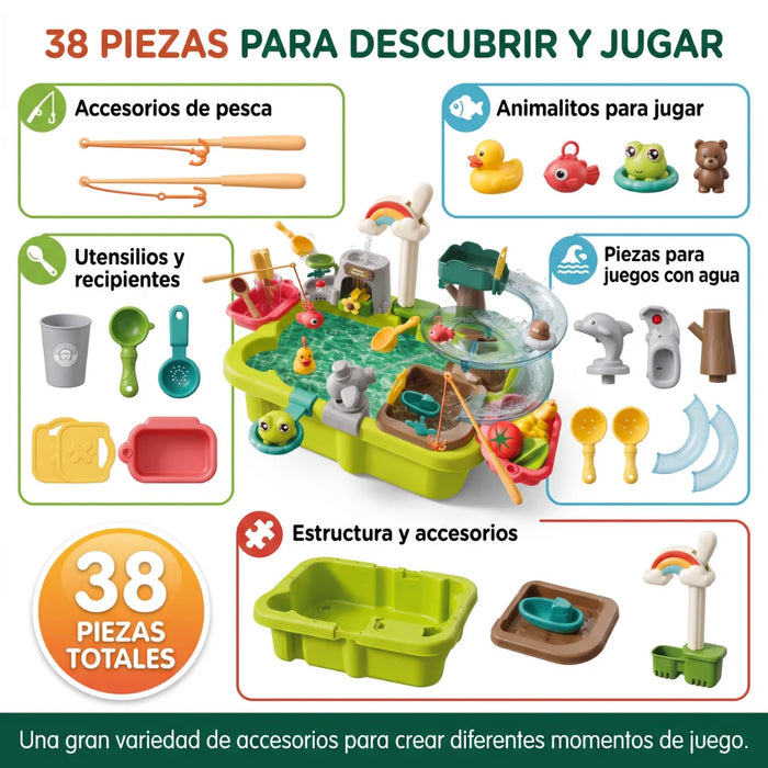 Mesa De Agua Infantil Con Llave Recirculante Tobogán Y Accesorios