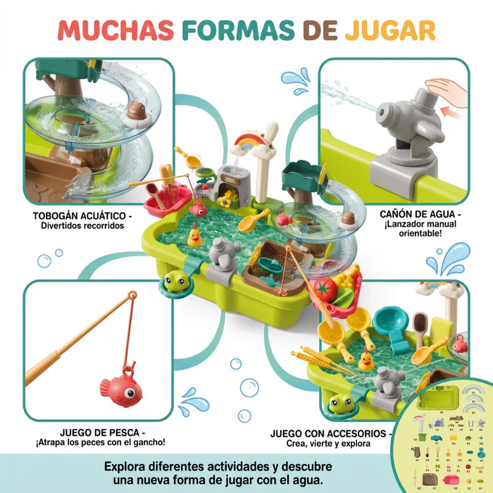 Mesa De Agua Infantil Con Llave Recirculante Tobogán Y Accesorios