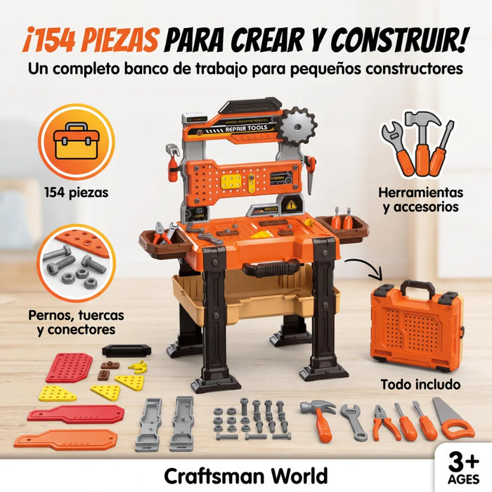 Mesa De Herramientas Infantil Maletín 154 Piezas Con Accesorios