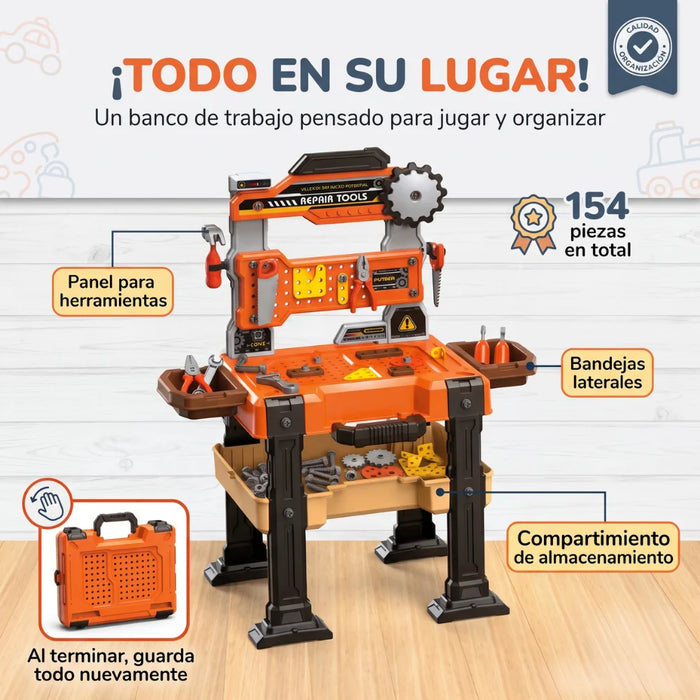 Mesa De Herramientas Infantil Maletín 154 Piezas Con Accesorios