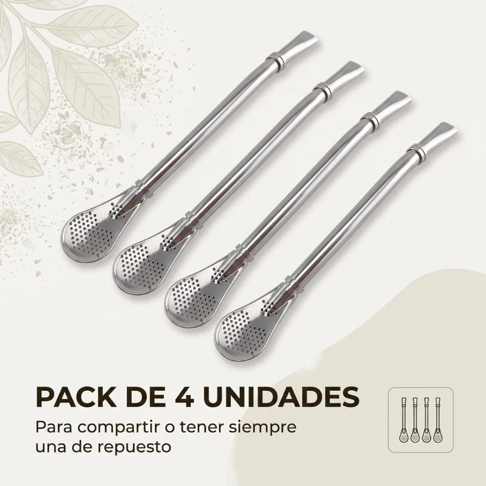 Pack 4 Bombillas Para Mate Acero Inoxidable Reutilizables