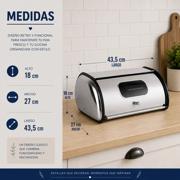 Panera Metálica Vintage Retro Acero Inoxidable Brillante