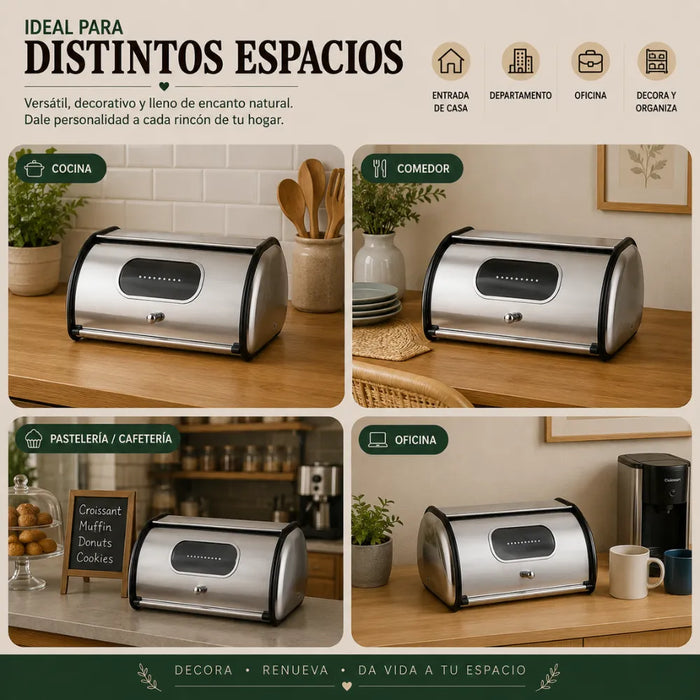 Panera Metálica Vintage Retro Acero Inoxidable Brillante