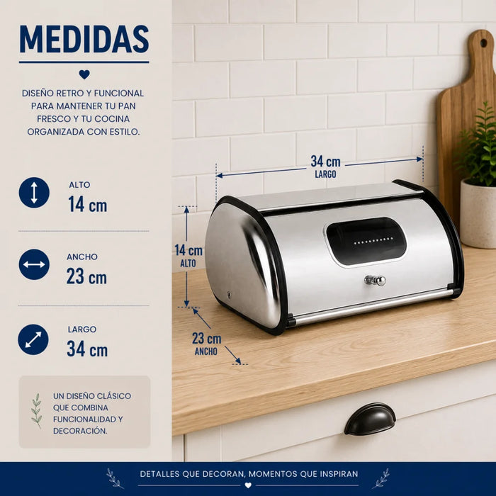 Panera Metálica Vintage Retro Acero Inoxidable Mediana