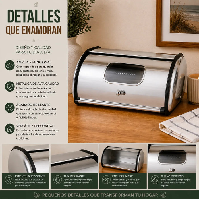 Panera Metálica Vintage Retro Acero Inoxidable Mediana