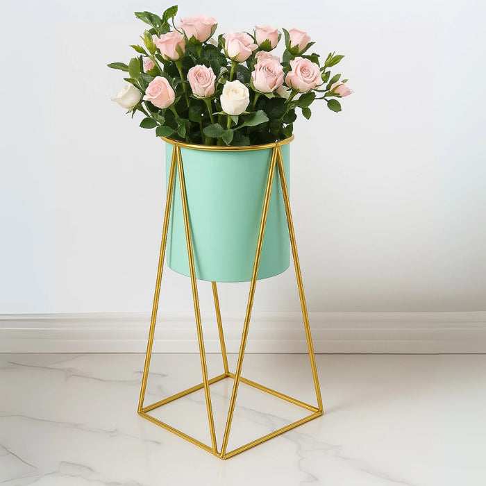 Pedestal Porta Macetero Deco Verde Agua Tamaño Grande