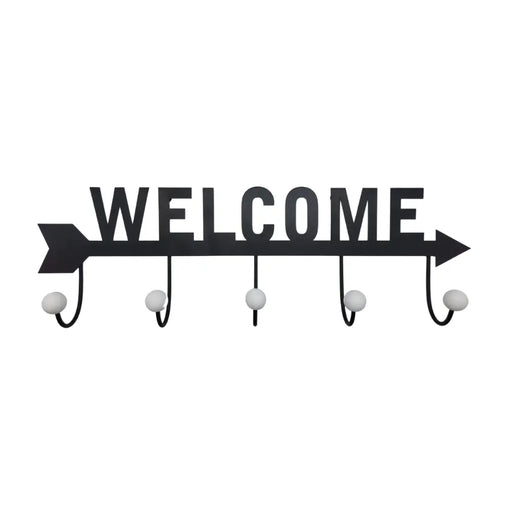 Perchero De Pared 5 Ganchos Metalico Negro Diseño Welcome - Fliperex