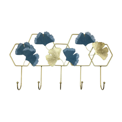 Perchero De Pared Con 5 Perchas Metalico Dorado Diseño Hojas - Fliperex