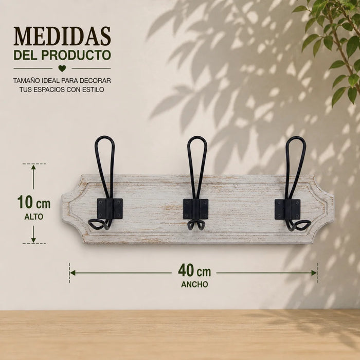 Perchero 3 Ganchos Doble Colgadores De Madera Ropa Blanco