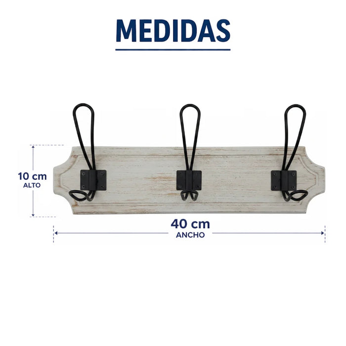 Perchero 3 Ganchos Doble Colgadores De Madera Ropa Blanco