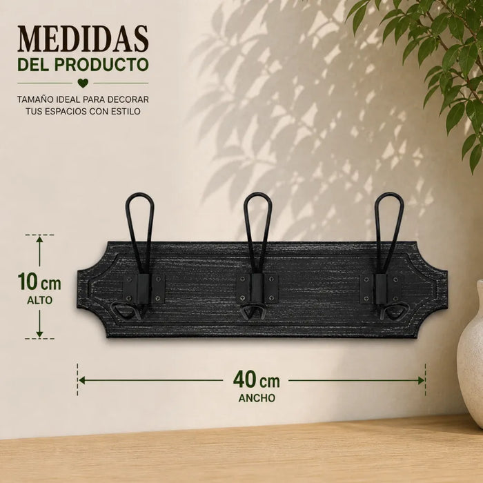 Perchero 3 Ganchos Doble Colgadores De Madera Ropa Negro
