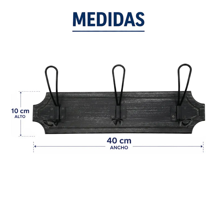 Perchero 3 Ganchos Doble Colgadores De Madera Ropa Negro