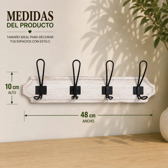 Perchero De Pared Colgador Vintage 4 Ganchos Dobles Blanco