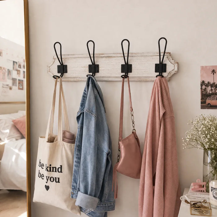 Perchero De Pared Colgador Vintage 4 Ganchos Dobles Blanco