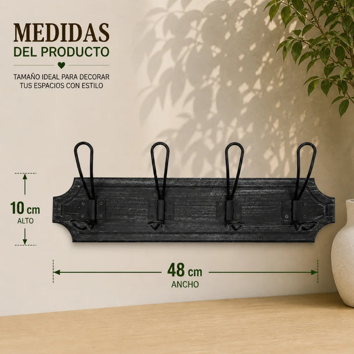 Perchero De Pared Colgador Vintage 4 Ganchos Dobles Negro