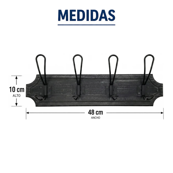 Perchero De Pared Colgador Vintage 4 Ganchos Dobles Negro
