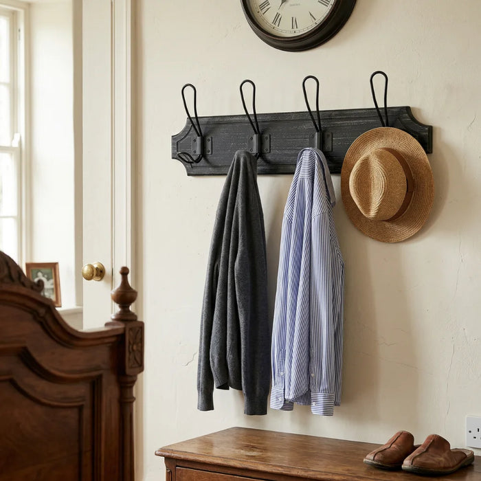 Perchero De Pared Colgador Vintage 4 Ganchos Dobles Negro