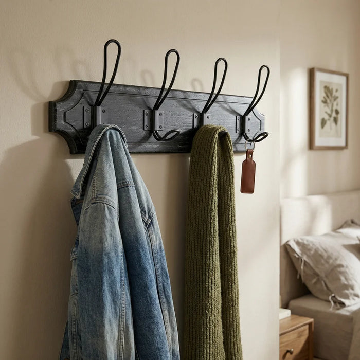 Perchero De Pared Colgador Vintage 4 Ganchos Dobles Negro