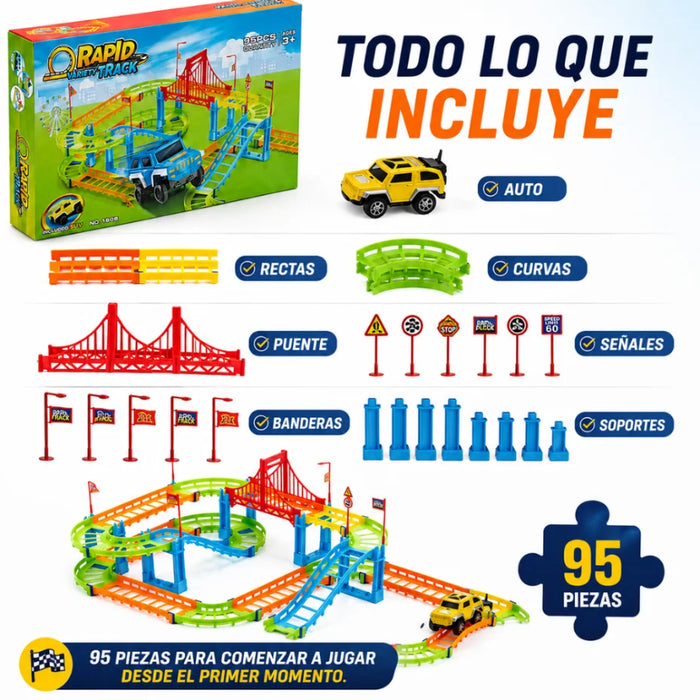 Pista De Autos Con Rieles Para Armar Juego Infantil Completo