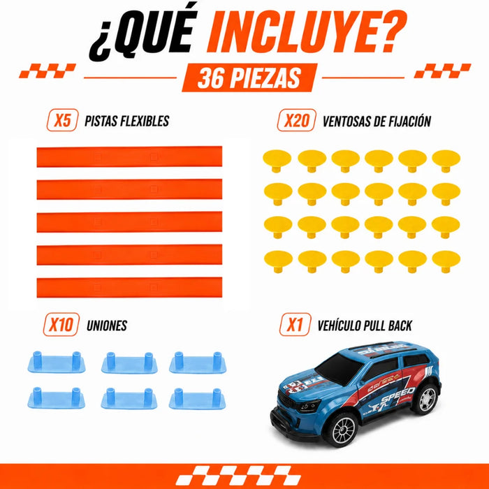 Pista Flexible De Autos Con Ventosas Y Loop 360 Para Niños