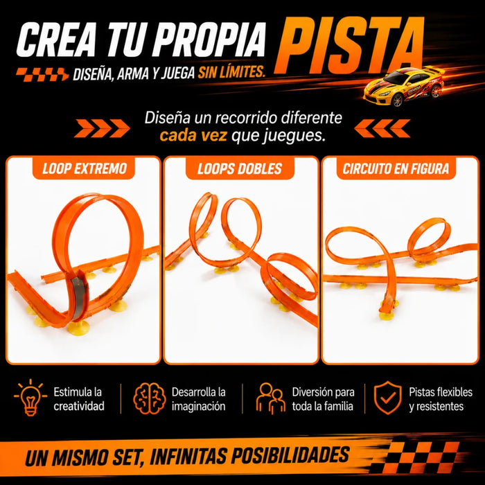 Pista Flexible De Autos Con Ventosas Y Loop 360 Para Niños