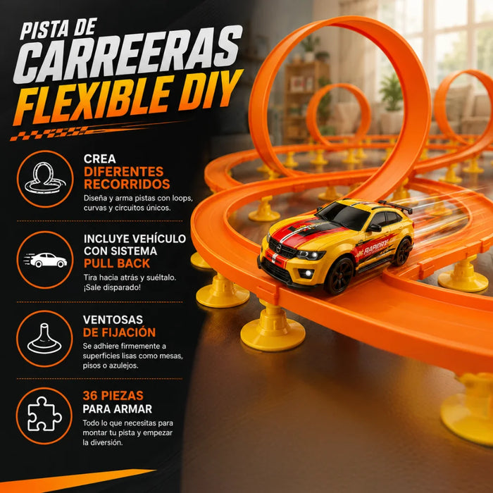 Pista Flexible De Autos Con Ventosas Y Loop 360 Para Niños