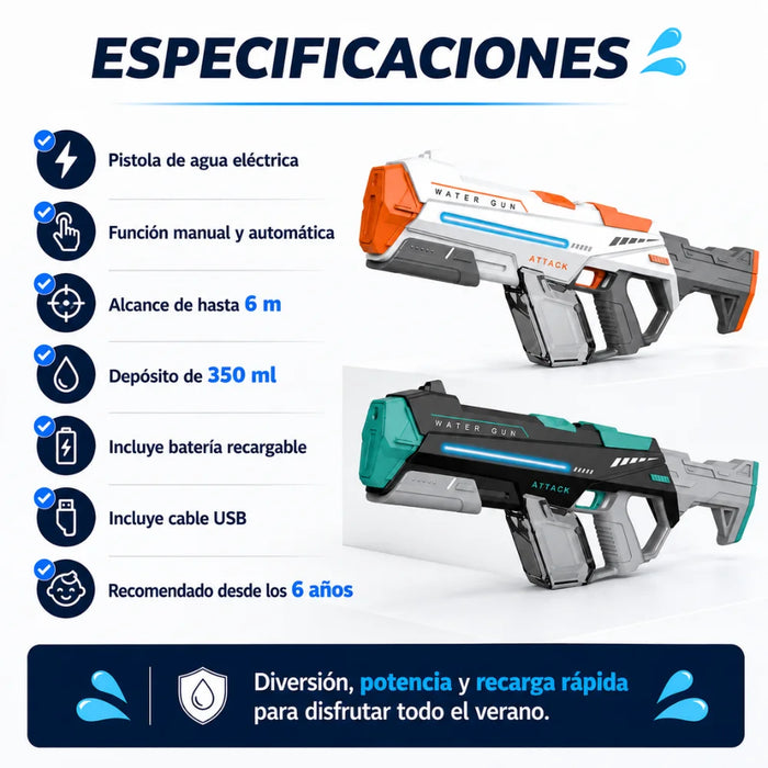 Pistola de Agua Electrica Automatica Alta Presion Recargable