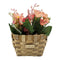 Planta Artificial Macetero Estilo Mimbre Flores Rosados