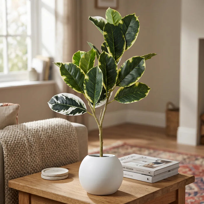 Planta Artificial Ficus Elastica Variegado Decoracion Hogar