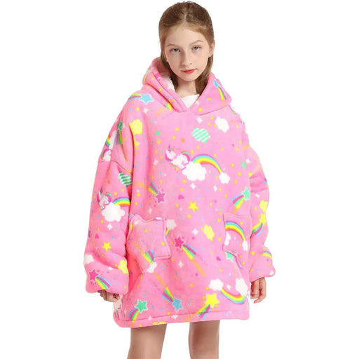 Polerón Sherpa Rosado Con Capucha Para Niñas Invierno Bata Frazada Polar - Fliperex