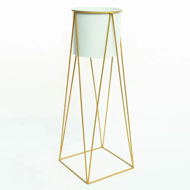 Porta Macetero Pedestal Maceta Plantas Blanco Dorado - Fliperex